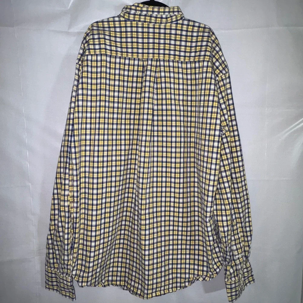 Ralph Lauren Boys M 12-14 Plaid Button Down Shirt Yellow Navy Blue Cotton Pony